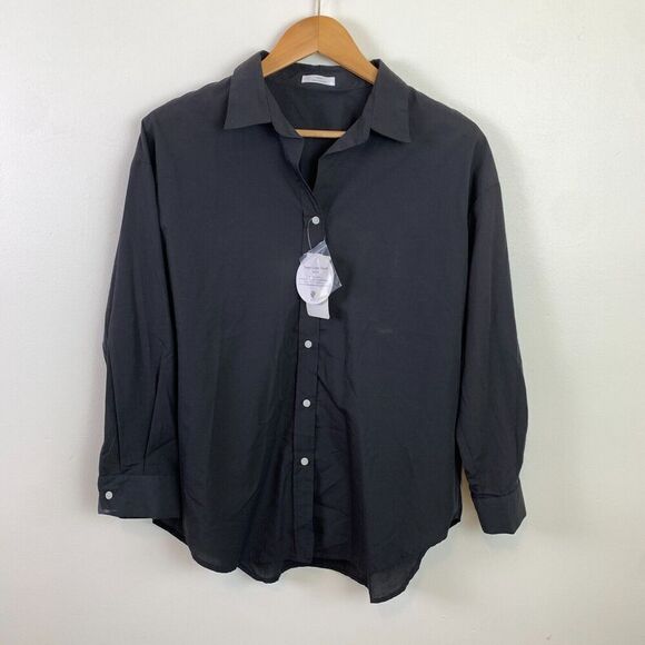 Urban Research Items Linen Stand Collar Wide Shirt M F Black Long Sleeve Blouse - Picture 1 of 8
